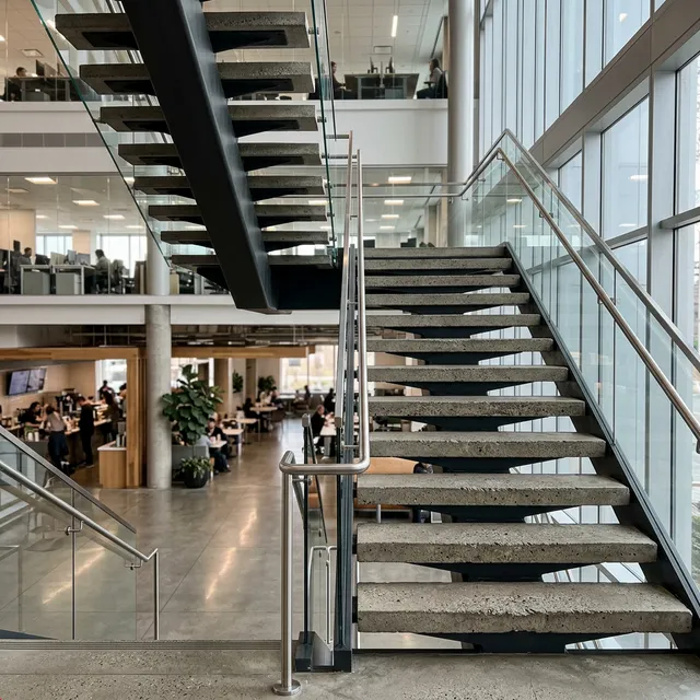 Commercial floating staircase in an office environment